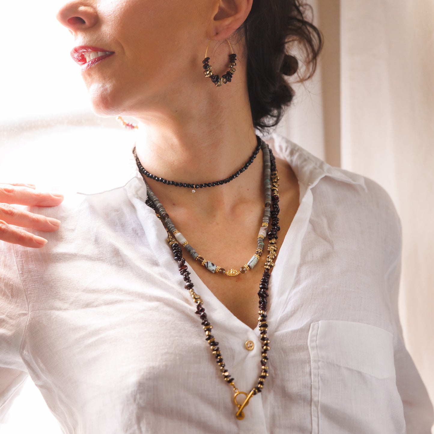 Collier or - Hématite et grenat - SWAN