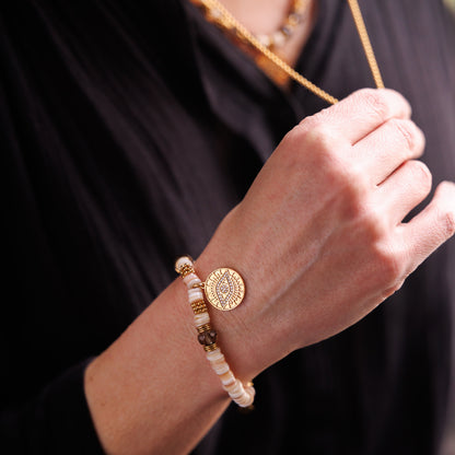 Bracelet or - Heishi et quartz fumé - NADIA