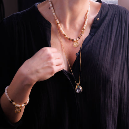 Collier or - Heishi et quartz fumé - NADIA