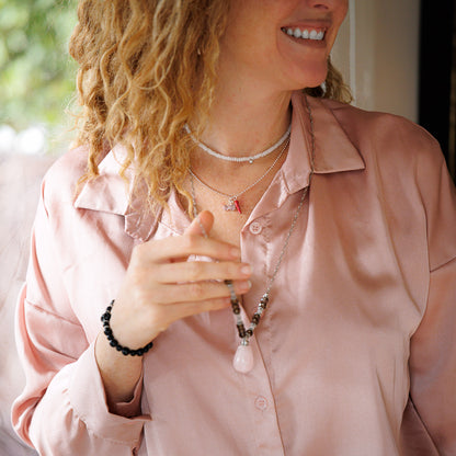 Sautoir argent - Quartz rose et fumé - FIONA