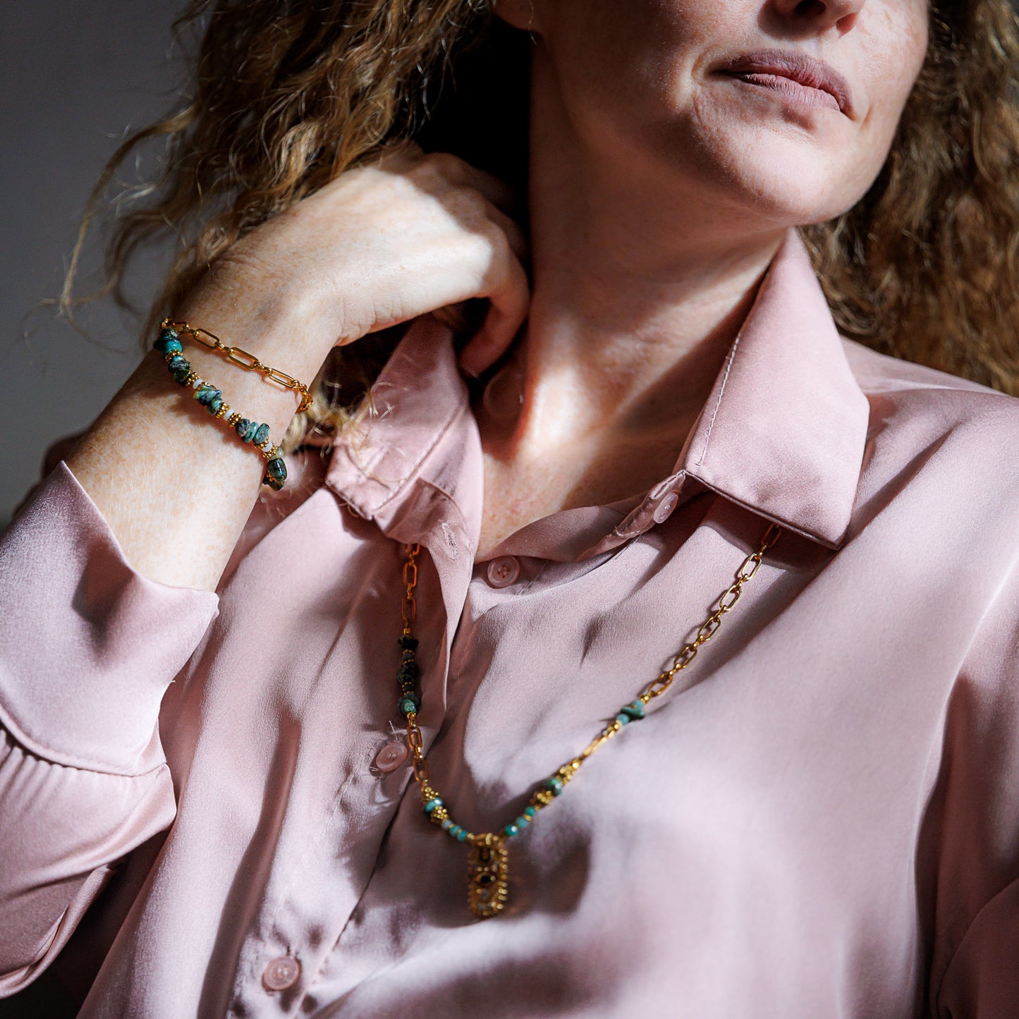 Bracelet double rang - Or - Turquoise et émeraude - EWAH