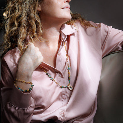 Collier or - Turquoise et émeraude - EWAH