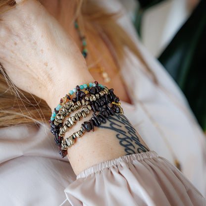 Bracelet or - Amazonite et grenat - AMBROISE