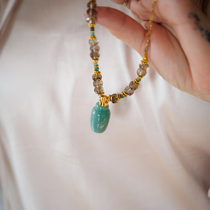 Sautoir or - Quartz fumé et émeraude - FIONA