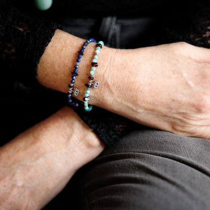 Bracelet argent - Amazonite et grenat - AMBROISE