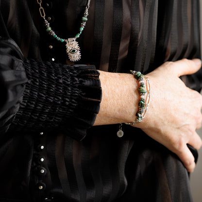 Bracelet double rang - Argent - Turquoise et émeraude - EWAH