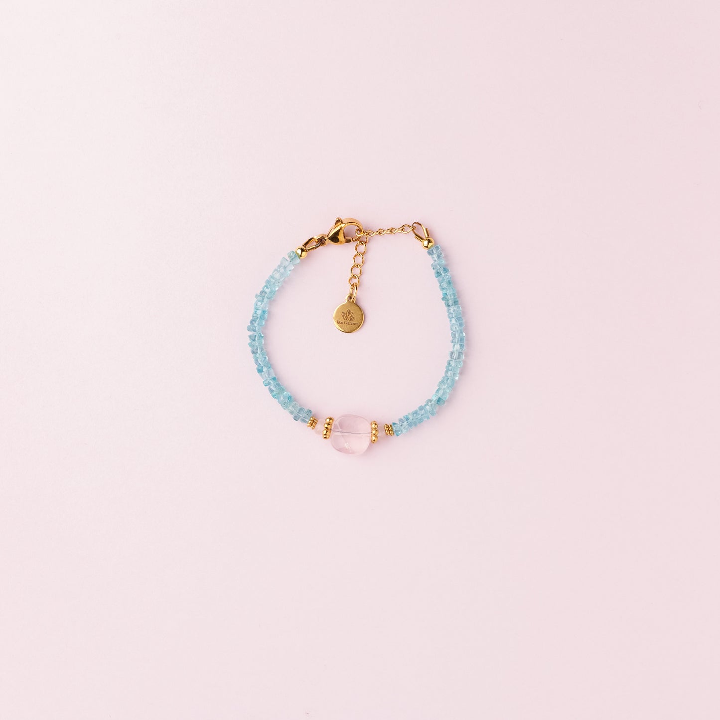 Bracelet or - Apatite et quartz rose - KELLY