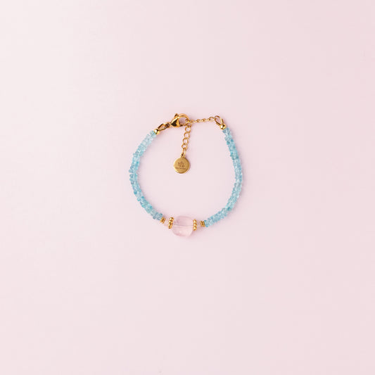 Bracelet or - Apatite et quartz rose - KELLY