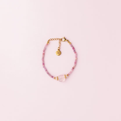 Bracelet or - Rubis et quartz rose - KELLY