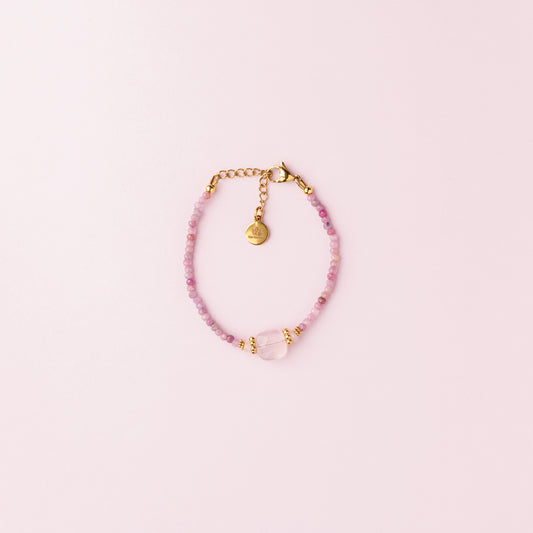 Bracelet or - Rubis et quartz rose - KELLY
