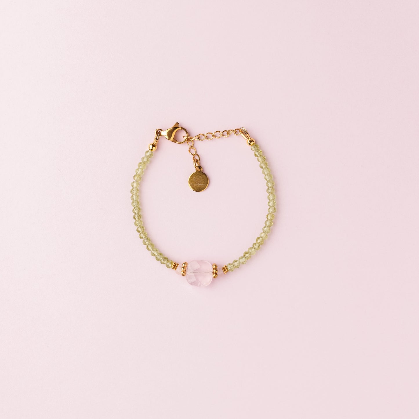 Bracelet or - Péridot et quartz rose - KELLY