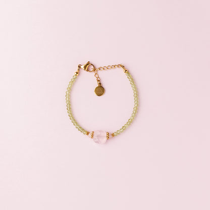 Bracelet or - Péridot et quartz rose - KELLY