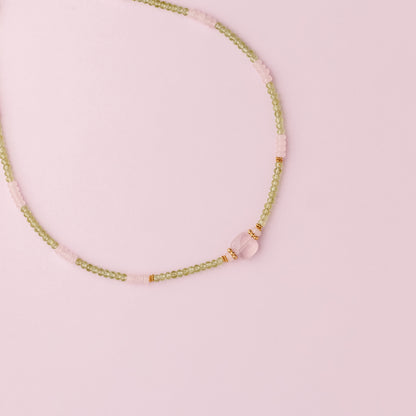Collier or - Péridot et quartz rose - KELLY