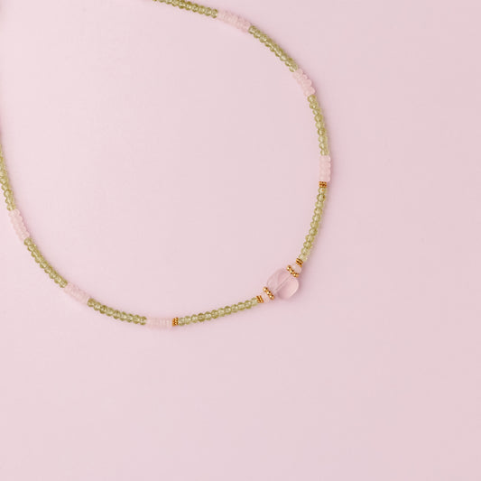 Collier or - Péridot et quartz rose - KELLY