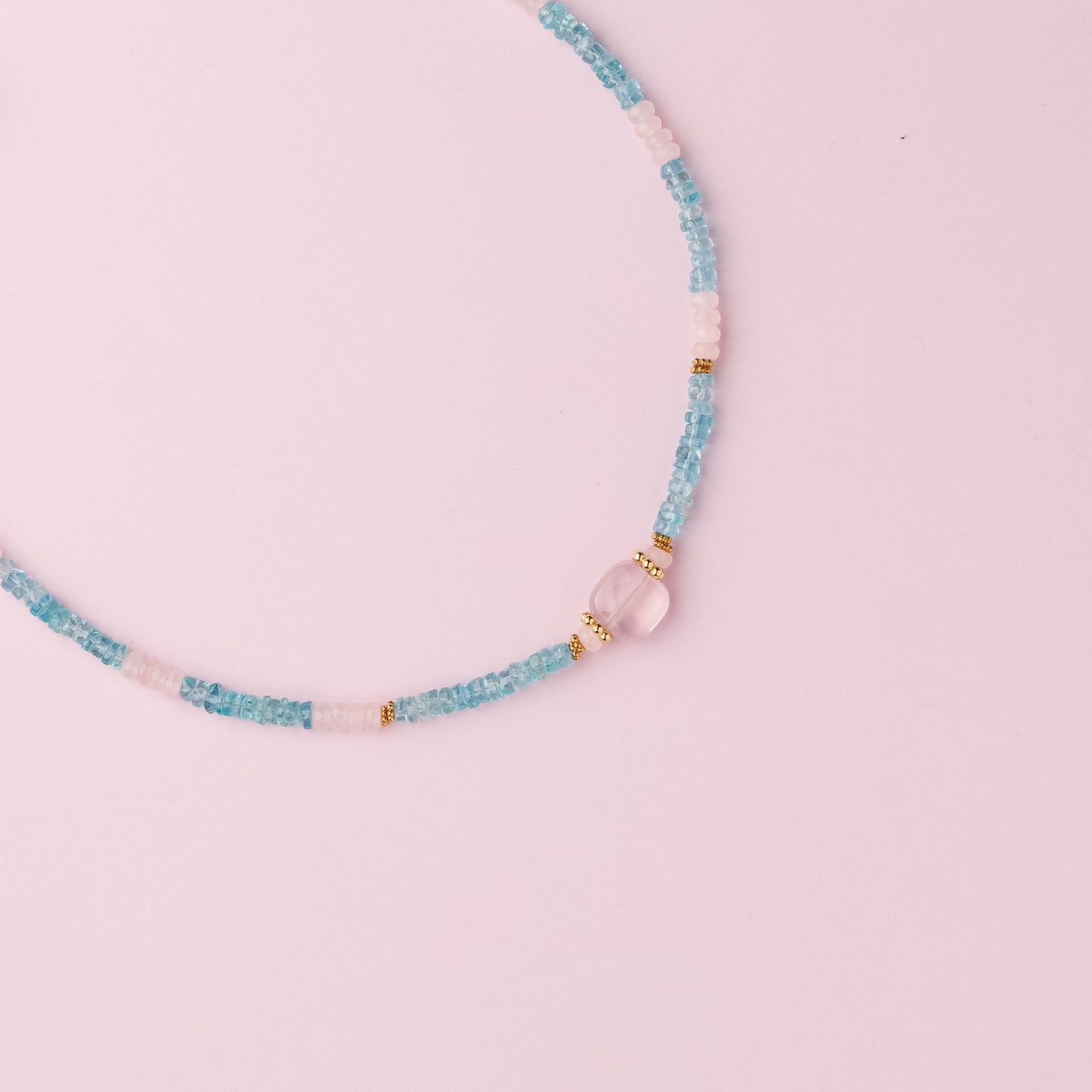 Collier or - Apatite et quartz rose -KELLY