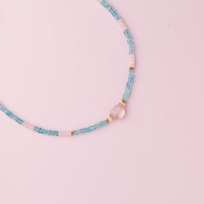 Collier or - Apatite et quartz rose -KELLY