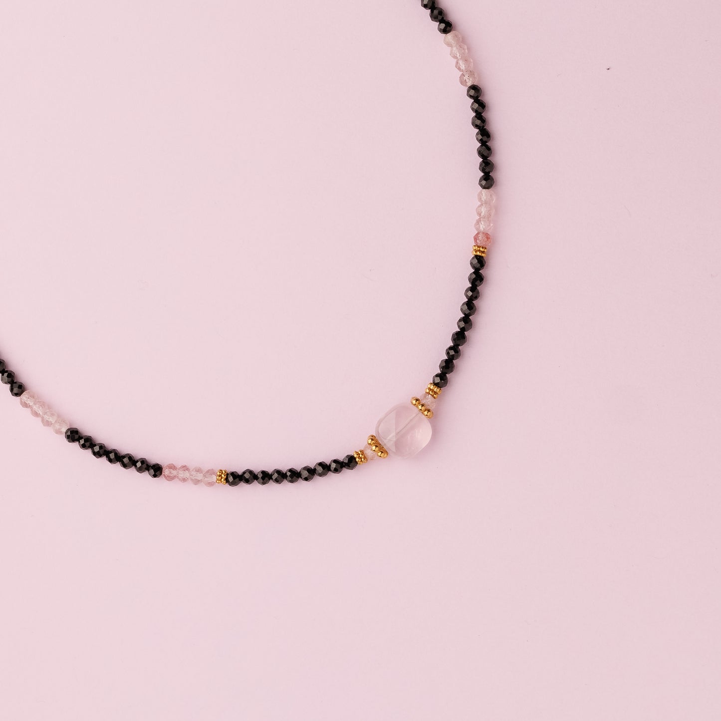 Collier or - Spinelle et quartz rose - KELLY