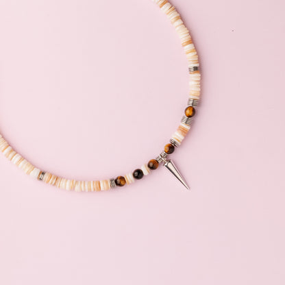 Collier argent - Heishi et oeil de tigre - ELLY