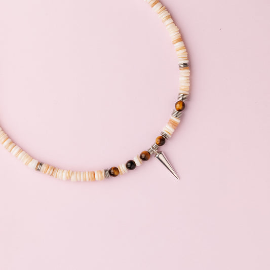 Collier argent - Heishi et oeil de tigre - ELLY