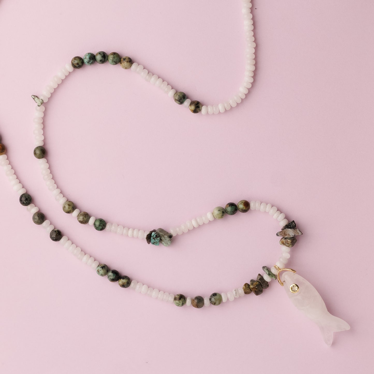 Collier - Jade blanc et turquoise Africaine - FISHER