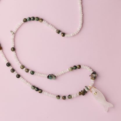 Collier - Jade blanc et turquoise Africaine - FISHER
