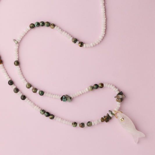 Collier - Jade blanc et turquoise Africaine - FISHER