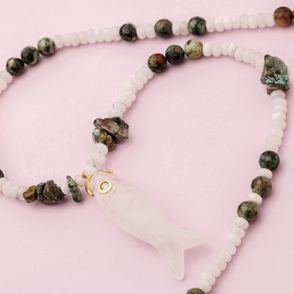 Collier - Jade blanc et turquoise Africaine - FISHER