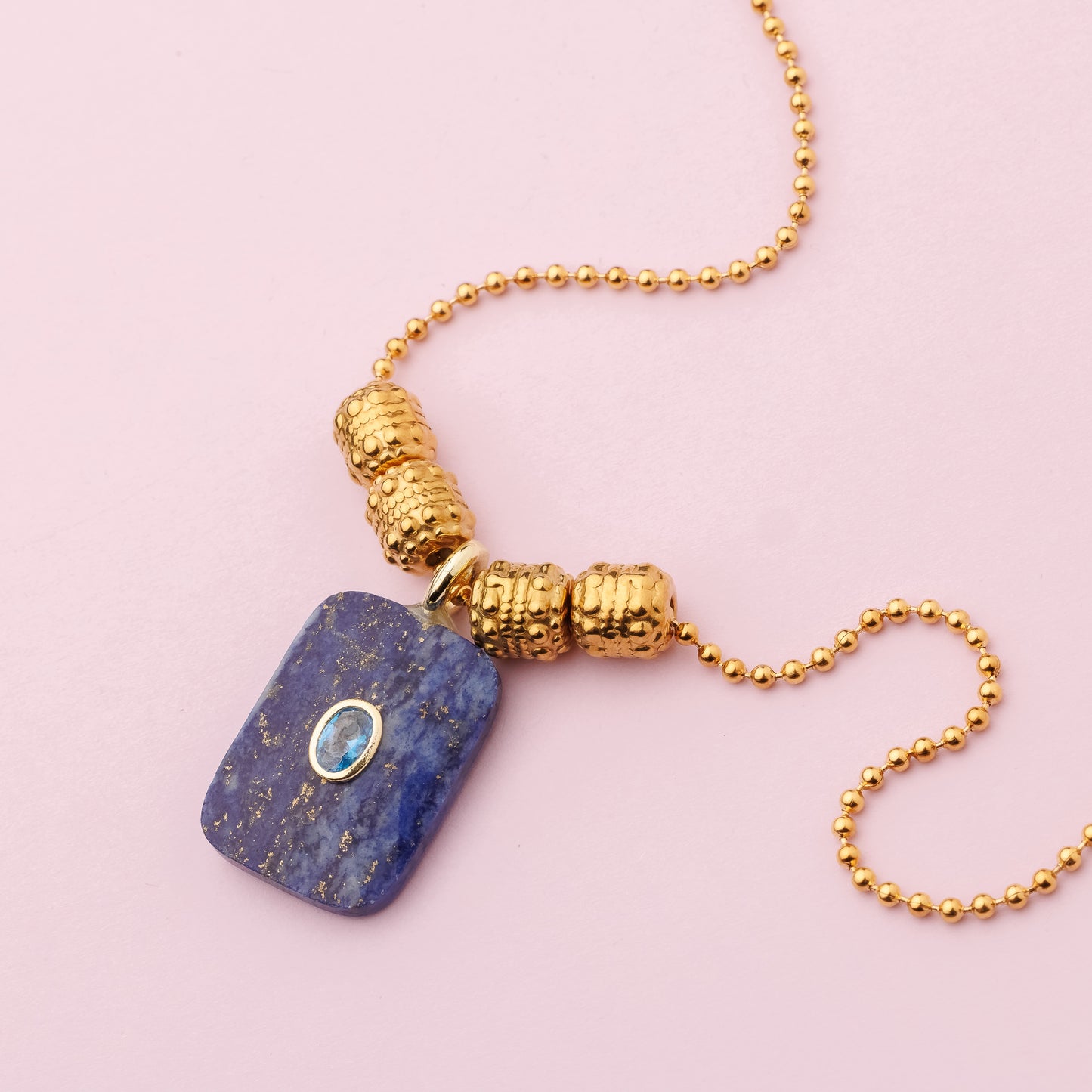 Collier or en maille acier inoxydable - Lapis lazuli - LYDIA