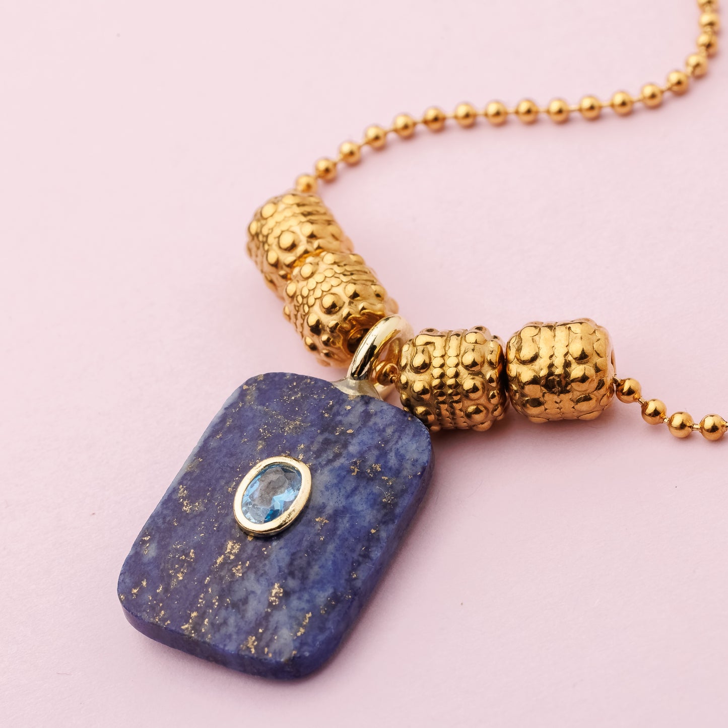 Collier or en maille acier inoxydable - Lapis lazuli - LYDIA