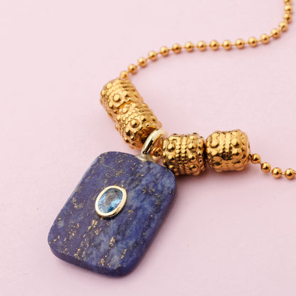 Collier or en maille acier inoxydable - Lapis lazuli - LYDIA