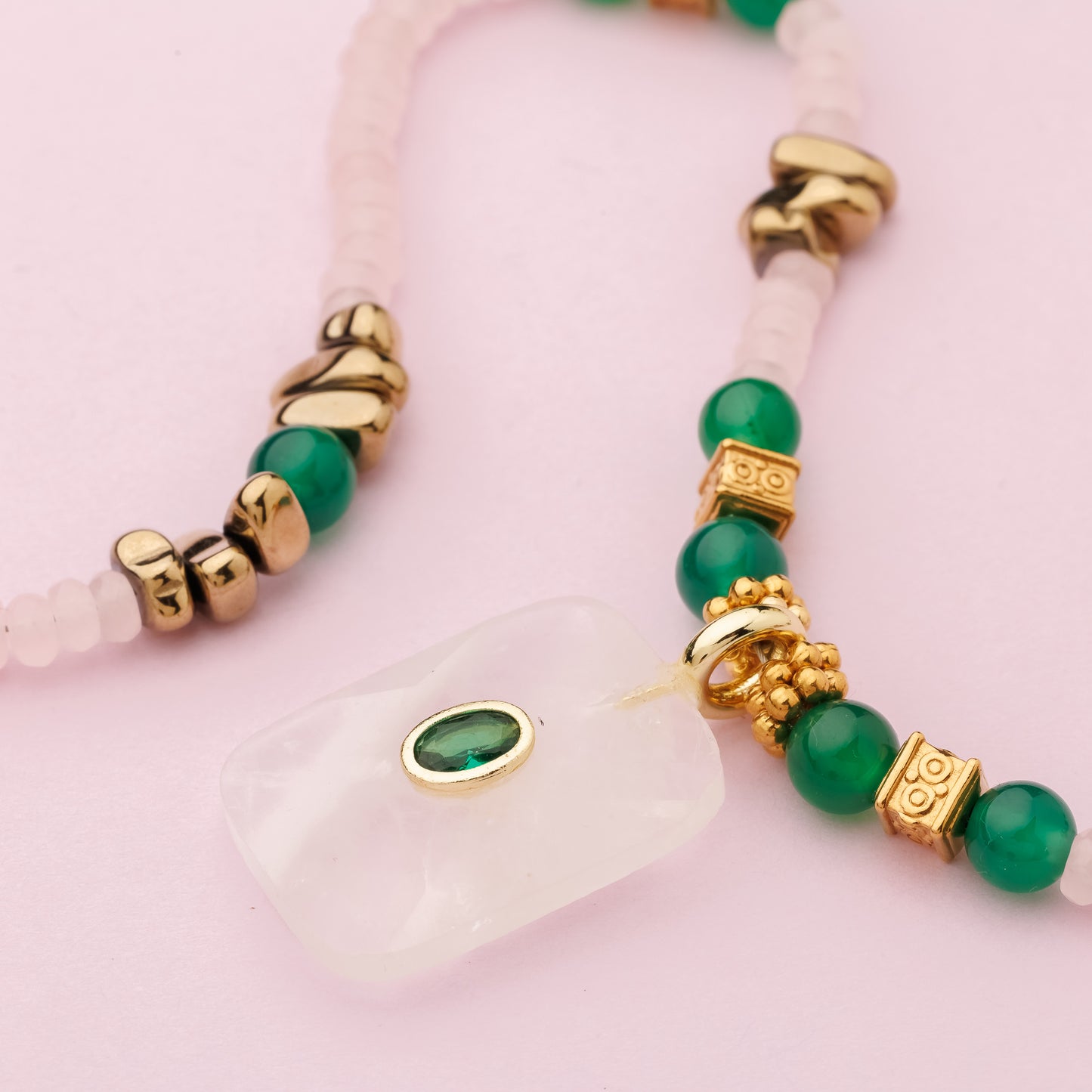 Collier or - Jade, agate et hématite - KATE