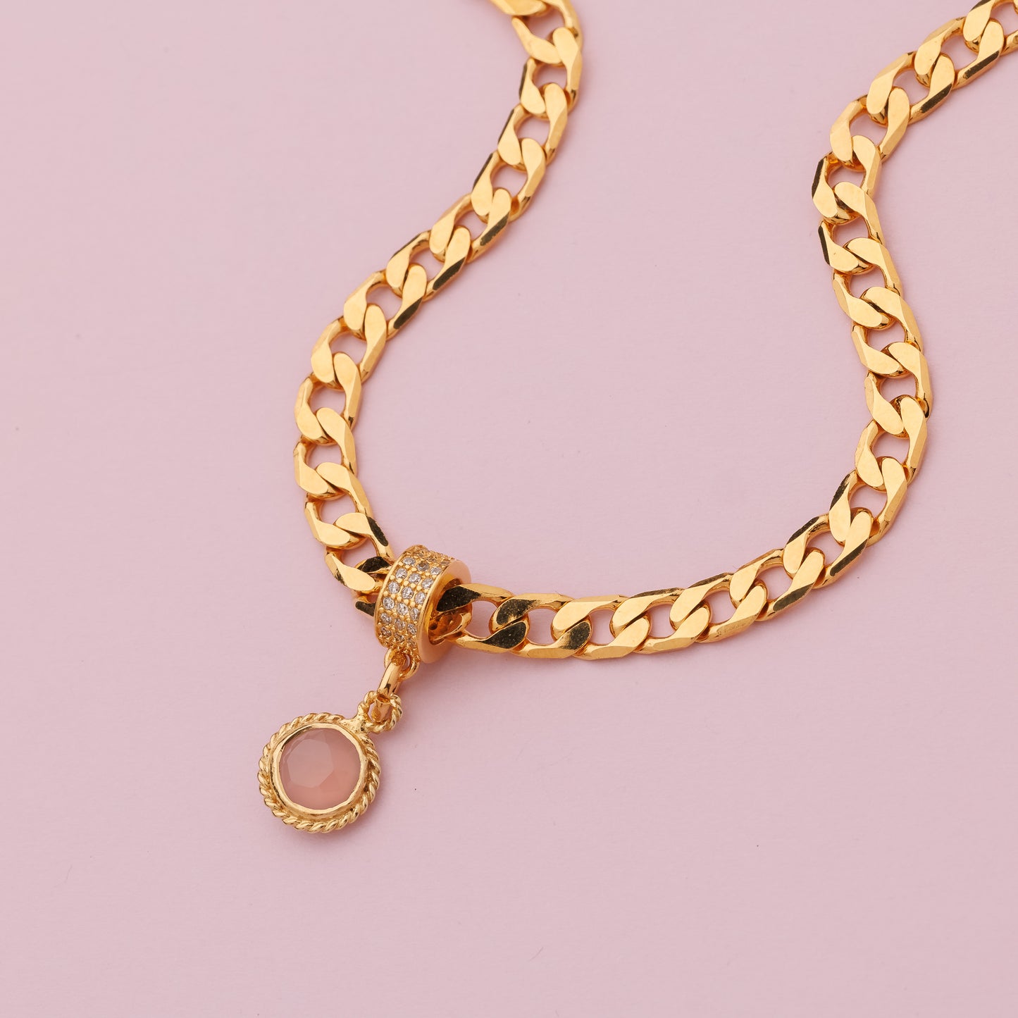 Collier or en maille gourmette - Calcédoine - ADELE