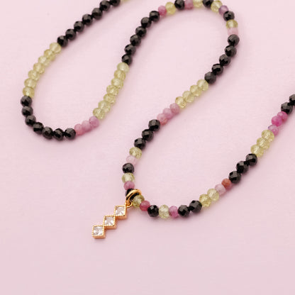 Collier or- Spinelle, rubis et péridot - RYLEE