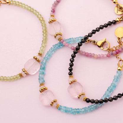 Bracelet or - Rubis et quartz rose - KELLY