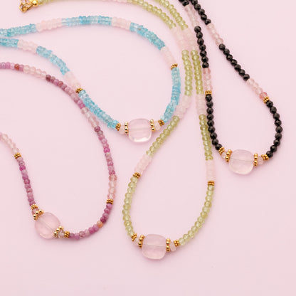 Collier or - Péridot et quartz rose - KELLY