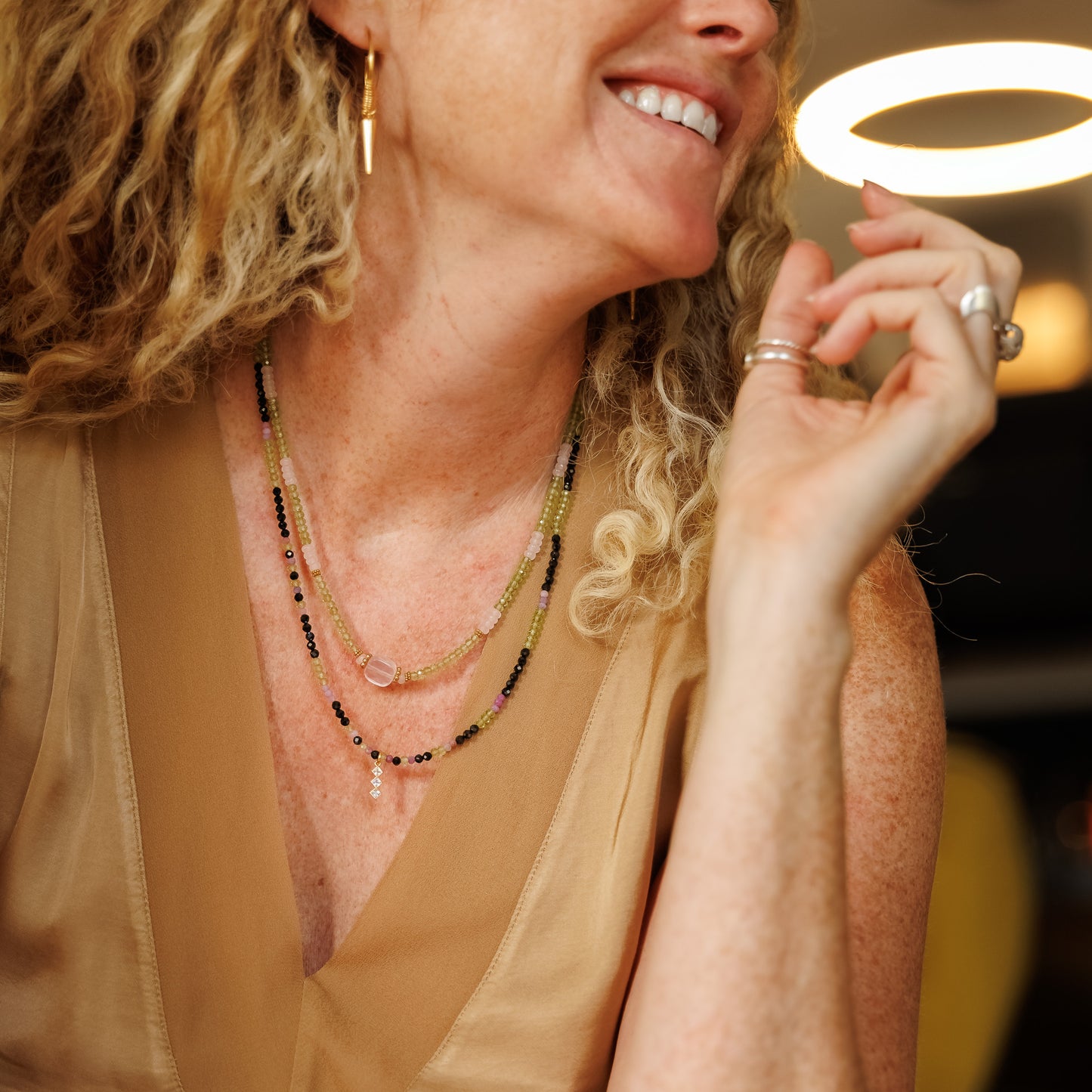 Collier or - Péridot et quartz rose - KELLY