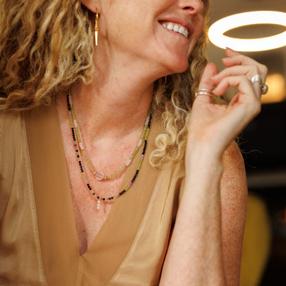Collier or - Péridot et quartz rose - KELLY