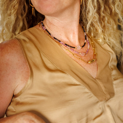 Collier or - Spinelle et quartz rose - KELLY