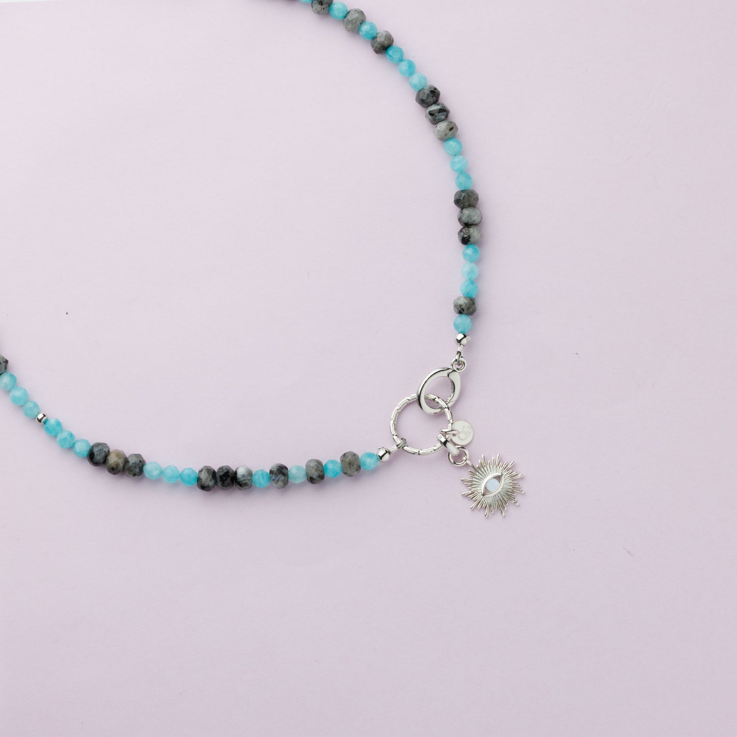 Collier plaqué rhodium - Amazonite et labradorite - Soleil - LILOU