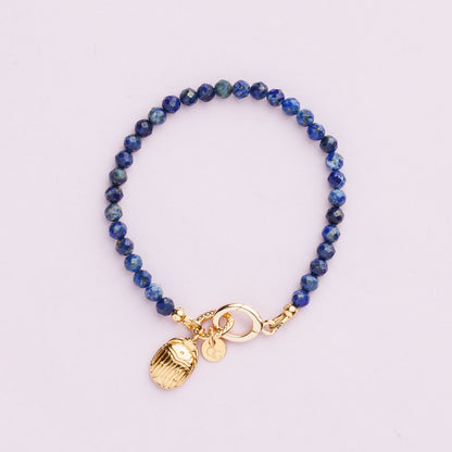 Bracelet or - Lapis lazuli - Scarabée - LENA