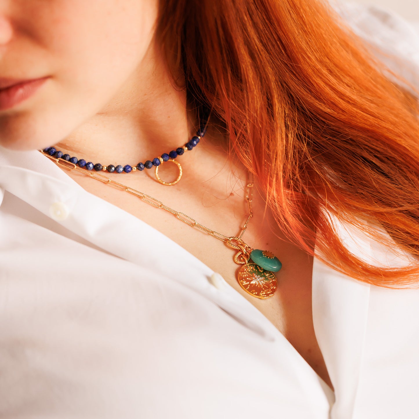 Collier en maille or et jaspe bleu - TANIA - Astro