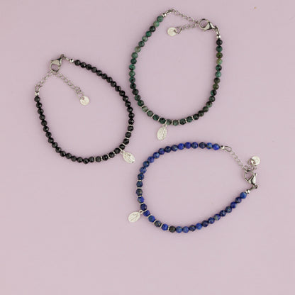 Bracelet plaqué rhodium - Lapis lazuli - Méd. miracule - MARIA