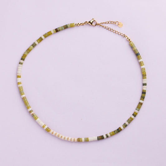 Collier acier inoxydable or - Jade kaki - MYA