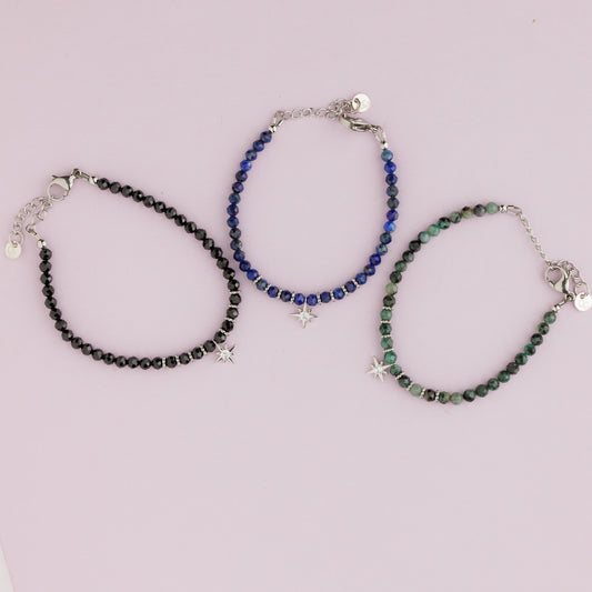 Bracelet plaqué rhodium - Lapis lazuli - Etoile  -STELLA