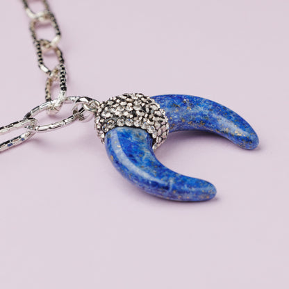 Sautoir en maille plaqué rhodium et lapis lazuli - LUNA