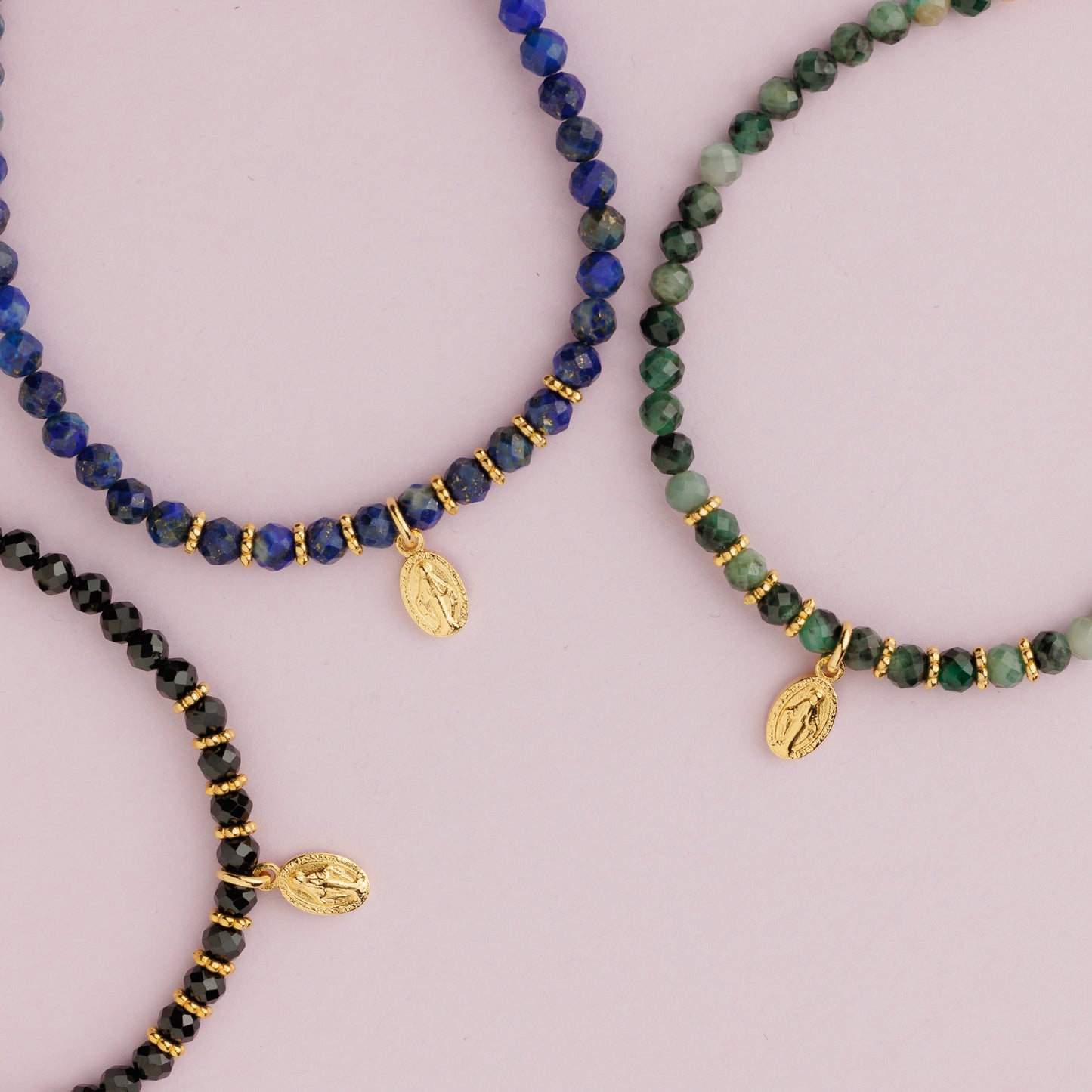 Bracelet or - Lapis lazuli - Médaille miraculeuse - MARIA