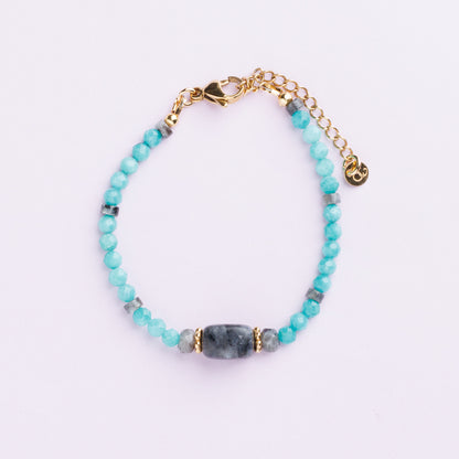 Bracelet acier inoxydable or - Amazonite et Labradorite - SIA