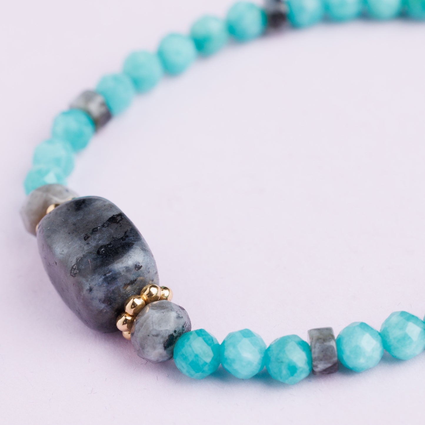 Bracelet acier inoxydable or - Amazonite et Labradorite - SIA