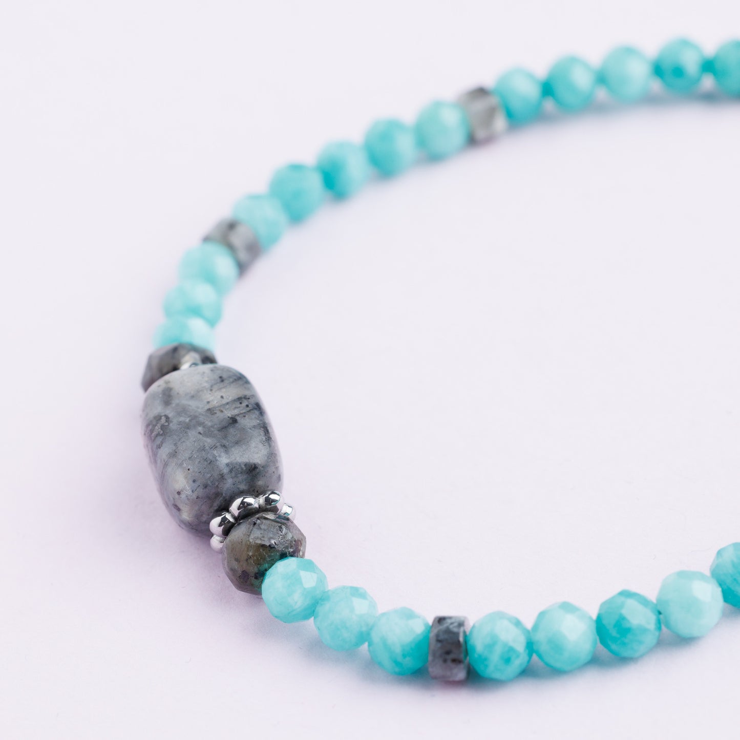 Bracelet acier inoxydable argent - Amazonite et Labradorite - SIA