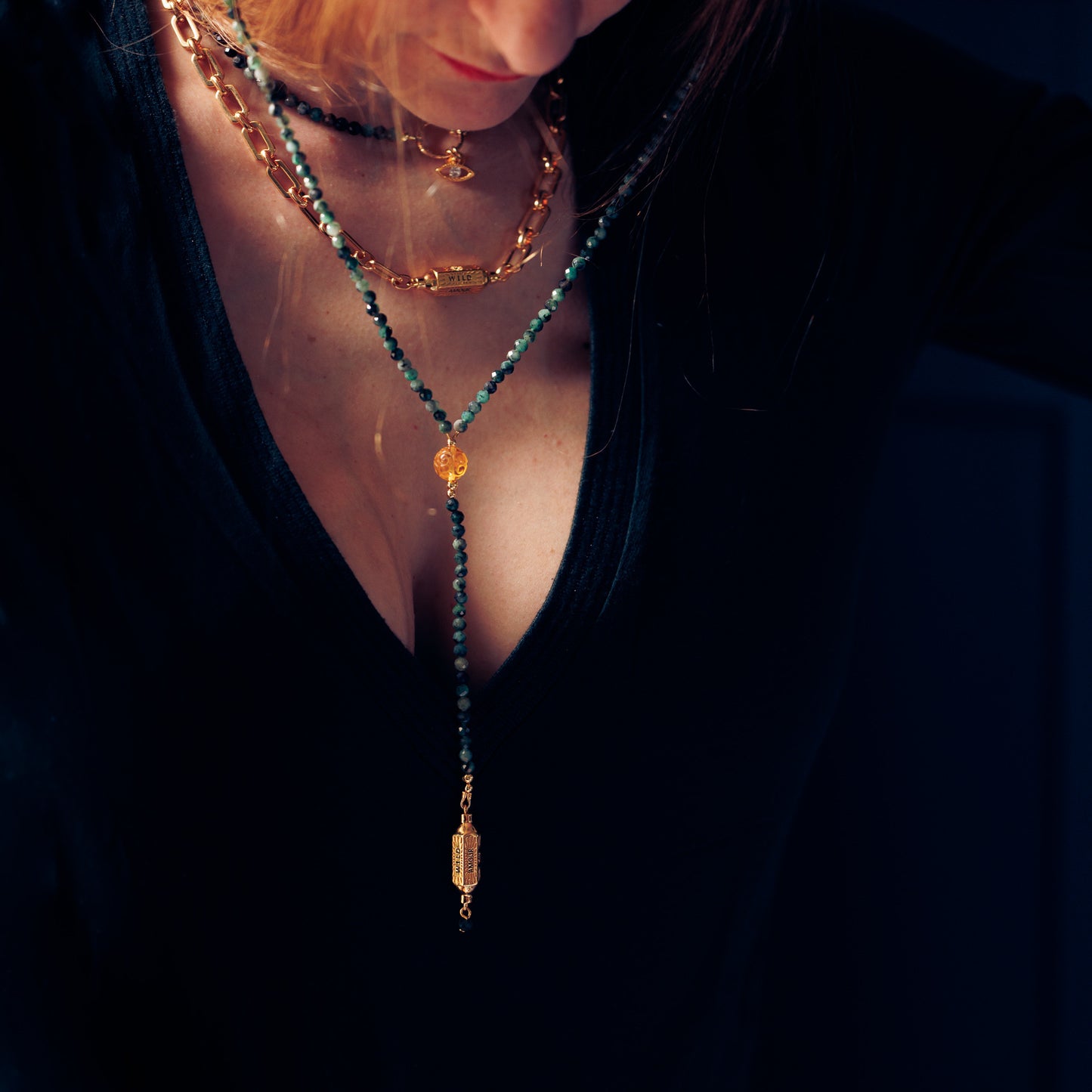 Collier or - Emeraude et citrine - Talisman - CASSIE